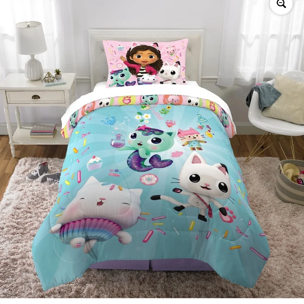 Gabby'S Dollhouse Kids 2-Piece Twin/Full Comforter Set, Reversible, Microfiber
